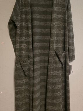 LuLaRoe Olive Green Striped Open-Front Cardigan